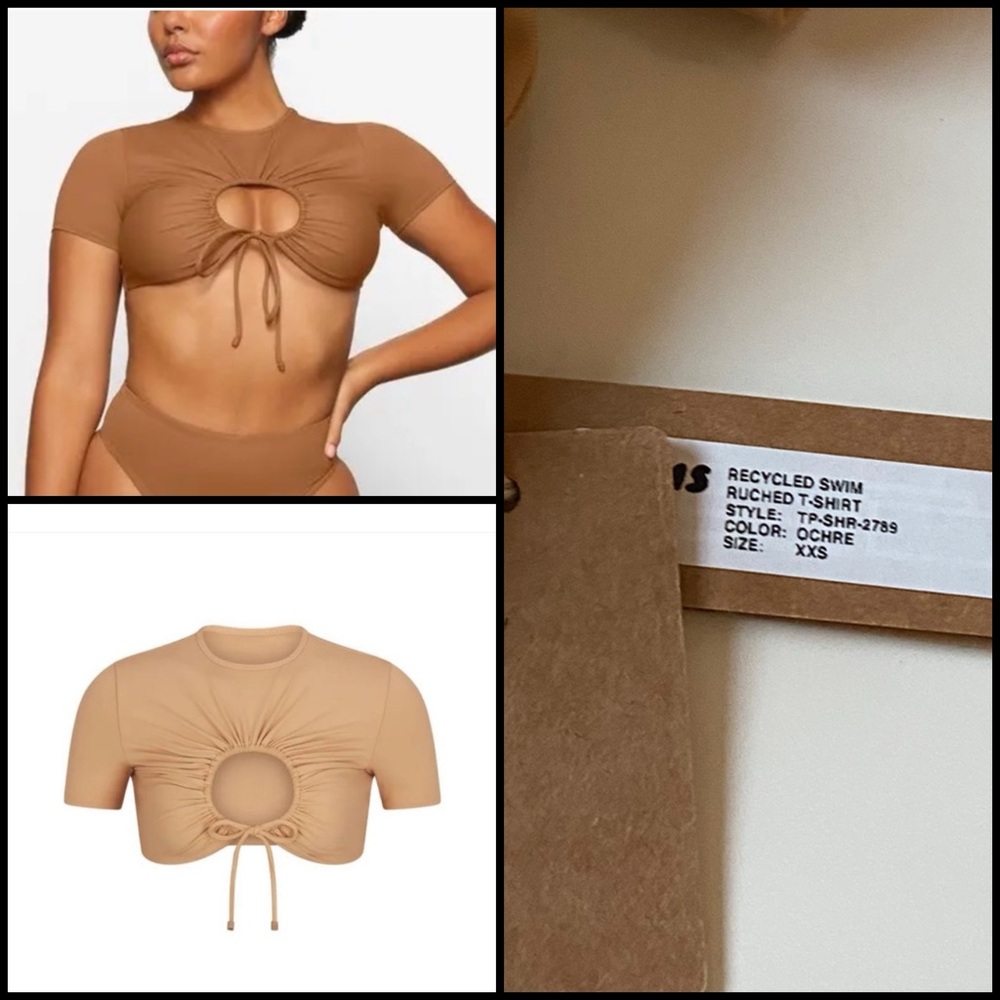 Skims Ruched T-Shirt Swim Top in Orche NWT